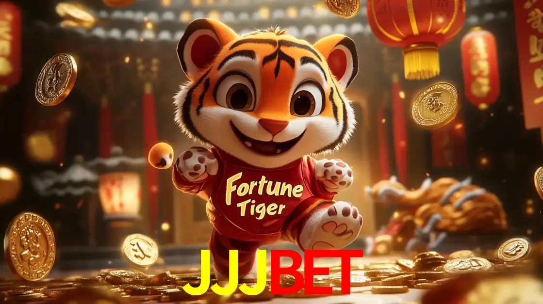 O alegre personagem do Fortune Tiger correndo sobre um caminho de moedas de ouro, simbolizando os grandes prêmios e a diversão do popular jogo de slot do JJJBET.